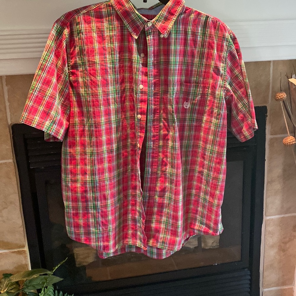 Red Plaid Full Collar Short Sleeve Button Down Shirt Size XXL by CHAPS EST. 1978